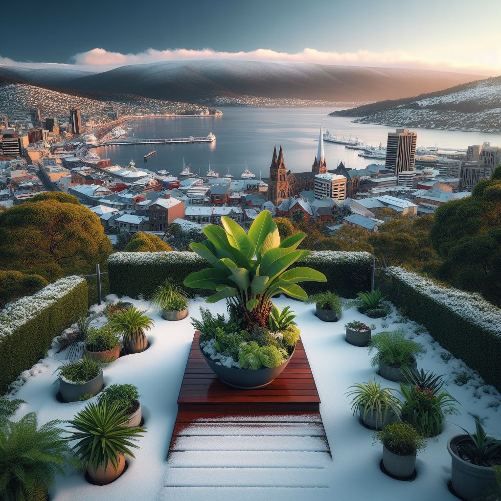 Hobart with snow and houseplants